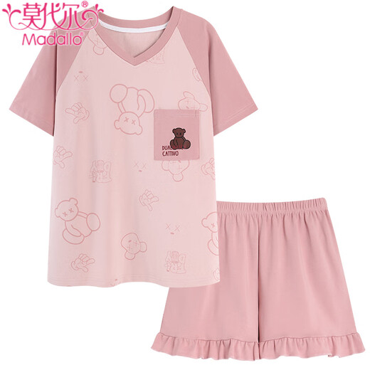 
Modal pajamas for women in summer short-sleeved pure cotton 2025 new Korean style student cute home clothes thin large size two-piece set short-sleeved suit--G6636 M [80-100Jin[Jin equals 0.5 kg]]
