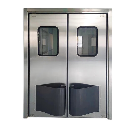 奇立彩304不锈钢防撞自由门钢制防尘门PE防撞板食品工厂车间洁净双开门 非标不锈钢