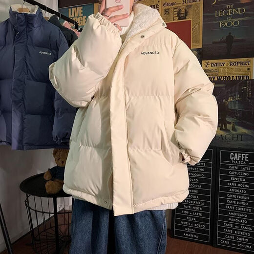 NASALIKE立领羊羔毛外套男冬季加厚痞帅棉衣双面穿棉服韩潮流ins港风棉袄 羊羔毛格子立领双面穿9902 杏色 3XL (关注店铺礼品)