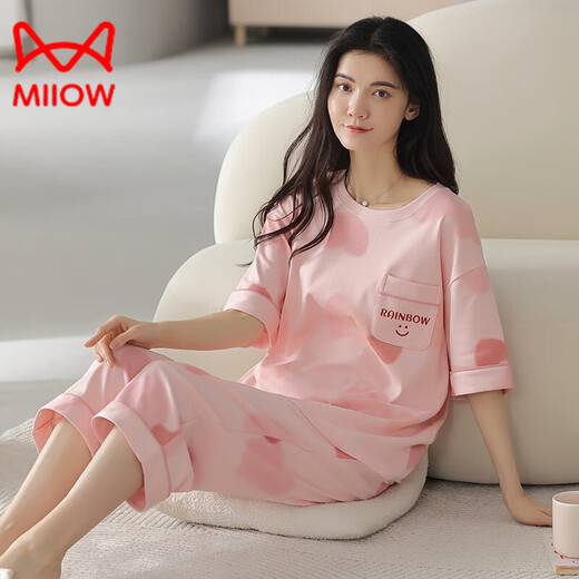 
Catman (MiiOW) pajamas for women in summer pure cotton 2025 new short-sleeved Korean sweet summer home clothing summer suit 9855 pure cotton suit M recommended 80-100 Jin [Jin equals 0.5 kg] wear
