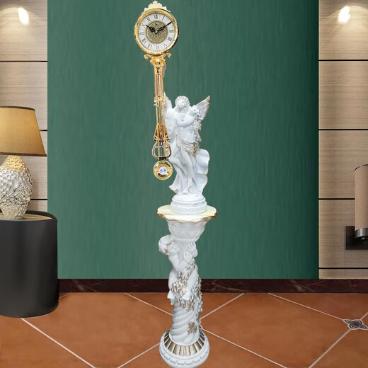 European floor clock living room vertical clock fashion creative floor ornament decoration simple pendulum clock ivory white 109+838 gold