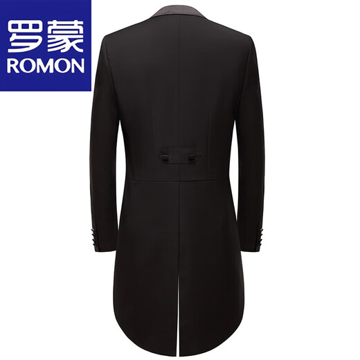 ROMON Men's Tuxedo Slim Suit Suit Stage Performance Chorus Host Groom Wedding Banquet Conductor Suit Black Suit+Pants+Vest Waist Tie 2XL