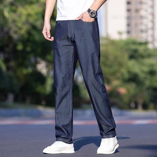 
JEEP SPIRIT Thin Jeans Men's Loose Straight Ice Silk Business Pants Spring and Summer Father's Day Gift Casual Trousers 9763 Blue 31 [Wait circumference 2 feet 4]