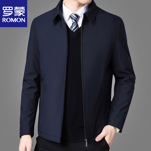 Romon Jacket Men's Jacket Middle-aged Men's Spring and Autumn New Solid Color Business Top Jacket Middle-aged Spring and Autumn Mail 008 Navy Blue Regular