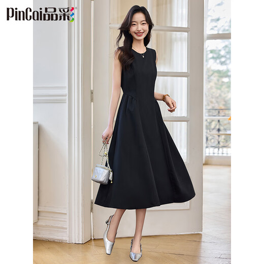 Vestido Pincai (Pincai) con temperamento femenino Vestido negro de Hong Kong con cuello redondo sin mangas, falda larga P52Q014