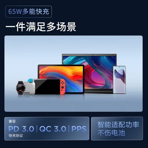 ThinkPad Lenovo thinkplus 65W Gallium Nitride Type-c fast charging portable lipstick power supply set Apple 15 mobile phone laptop Huawei Xiaomi black