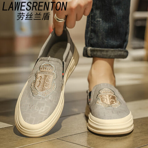 Lawesrenton Brand Dick-Soled-Leinwandschuhe für Männer 2025 Sommer neu atmungsaktive dünne Freizeitbrettschuhe für Männer faule Laobers Männer schwarz 39
