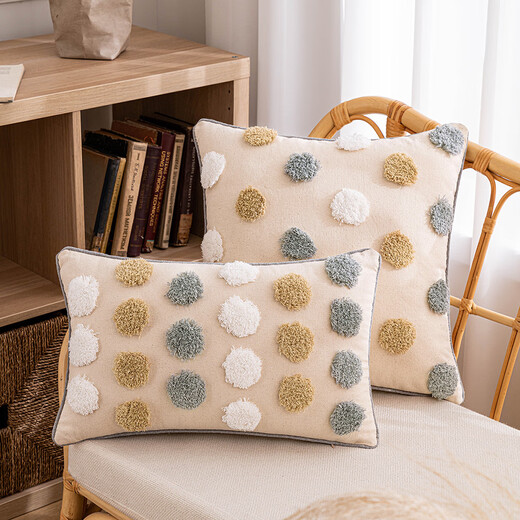 B&B ins style tufted pillowcase Nordic geometric living room sofa cushion waist pillow rainbow tassel bedroom pillow three-color ball 45*45CM single pillowcase