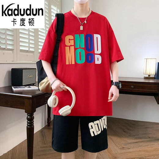 Kaduton 13-15-jährige Junior- und Senior High School-Schüler trendige T-Shirts für Teenager gutaussehende kurzärmelige Anzüge für 12-jährige Kinder-Shorts-Anzüge D3523-5 White Suits L empfohlen 100-115jin [Jin gleich 0,5 kg]