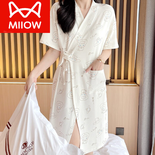 猫人（MiiOW）和服睡袍女夏季纯棉短袖浴袍日系薄款玉桂狗睡衣日式中长款睡裙夏 653 M