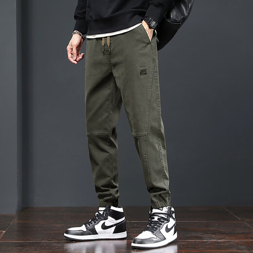 Zhenweis Casual Hosen Herren Frühling und Herbst Neue trendige Marke Arbeit Kleidung Lose Harem Hosen Krawatten Fuß Sport lang Hosen Männer 689 Military Green M.