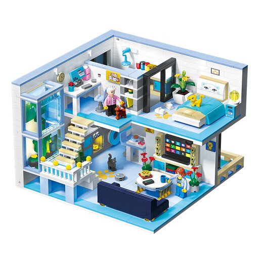 
Zhegao Family Qifu Building Blocks Duplex Villa Building Blocks Assembled Compatible with Lego House Girls Toys Girls Cabin Playing House Street View Puzzle Wangwang Apartment Villa + Lighting [1048 Grains]