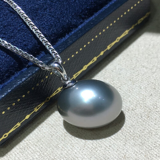 Yulong platinum gray melon seed buckle pendant single Tahitian seawater pearl necklace basic clavicle chain 12mm 10mm