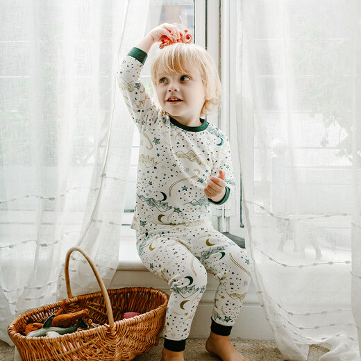 Nest Designs pour enfants en coton pur coton coller des manches longues pantalons longs pantalons pyjamas hommes et femmes automne et hiver nouveaux produits universels pour quatre saisons première neige 80 (hauteur suggérée 73-82 cm)