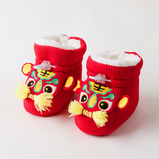 Miduer baby tiger head shoes, winter thickened and velvet baby warm socks, can not fall off newborn cotton shoes and cotton boots, big red tiger tiger head (thick and happy cotton shoes) 11.5 (S inner length 11.5cm, recommended for 0-9 months)