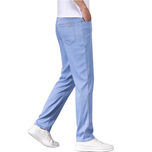 Lee Cooper ice silk jeans men's spring and autumn men's pants tensile light blue straight 2025 new pants casual pants men medium blue 9767 30