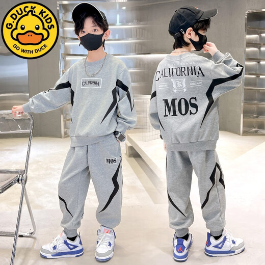 G.Duckkids Little Yellow Duck Children's Clothing Boy Herbst- und Winterkleidung Set 2024 Neues mittleres und großer Kinderjunge plus Samt Sweatshirt Casual und Modisches Schwarz und Gold [MOS Spring und Herbstkleidung] 170 cm