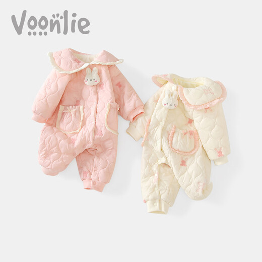 Fanli детская одежда Зимняя одежда новорожденная девочка Onesie плюс бархатная хлопчатобумажная пряжа, чтобы обнять зимнюю хлопковую одежду M3894 Beige 80 см.