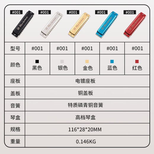 雁鹏丽声高档初学者十二孔树脂格布鲁斯口琴低音加faLa 12孔 红色 C调（初学者专用）