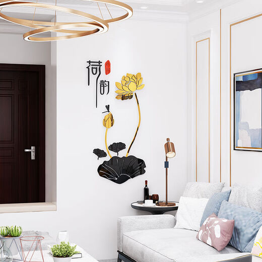 Hanchen chinesischer Stil 3D 3D dreidimensionaler Wandaufkleber Lotus Wohnzimmer Veranda Hintergrund Wanddekoration Aufkleber Restaurant Wandaufkleber Selbstklebend 675 Lotus Reim klein