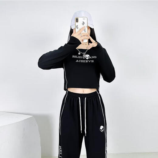 CIQHUNK Subject Three Dance Clothes Black Jazz Dance Set Sports Trousers Women's Street Hip Hop Hiphop Casual Pants Jump 1049 Rose Red Cotton Pants S
