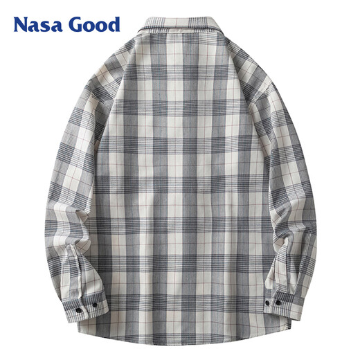 NASA GOOD长袖衬衫男春秋季韩版潮流格子衬衣青年休闲宽松外套 白XL