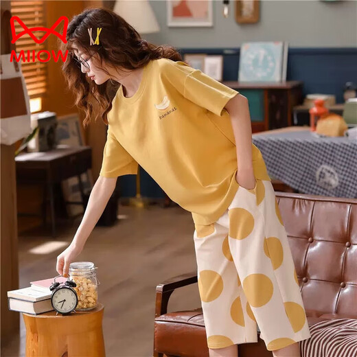
Catman (MiiOW) pure cotton pajamas for women in 2024 new summer short-sleeved cropped pants thin casual outdoor wear suit seven-point: AD673 women XL