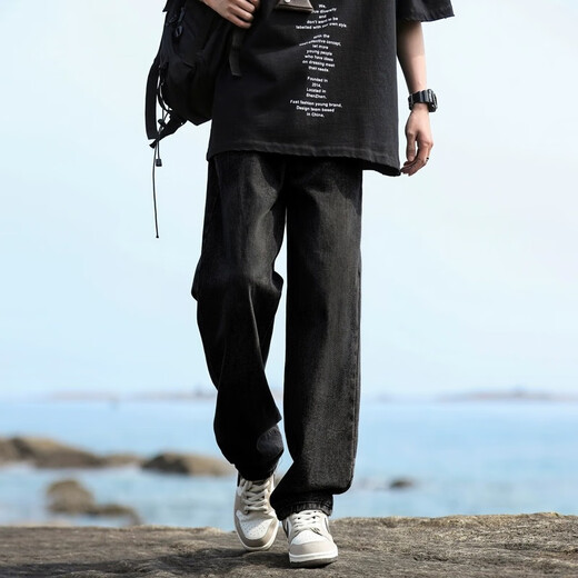 Poum Jeans Herum Herbst Lose gerade Washhosen Männer Hongkong Style Wide-Leg Sports Work Hosen 718-K823 Black 3xl (Empfohlen 175-190jin [Jin gleich 0,5 kg])