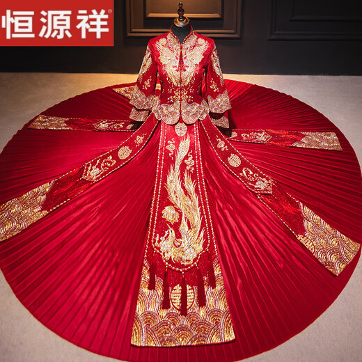 Hengyuan Xiang XiUhe Kleidung Braut 2025 Neue Hochzeitskleidung Hochzeitskleidung Drache und Phoenix -Kleid Hochzeit Kleidung Chinesische Toast Kleidung kleine Art von Kimono Xia Wufeng [Stickstil] (kein Kopfschmuck) s