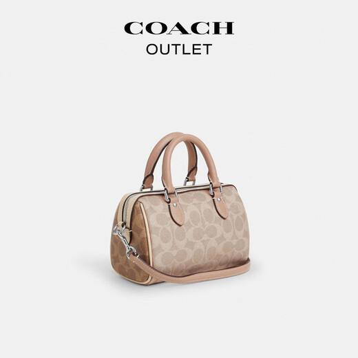 COACH Gift Outlet Women's Bag Classic Logo Presbyopia ROWAN Mini Boston Shoulder Crossbody Bag SV/Sand Yellow/Taupe Mixed Color