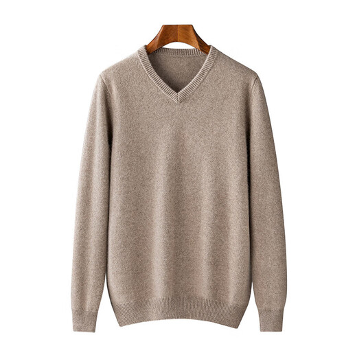 Ordos cashmere sweater men's pure cashmere V-neck thickened sweater pullover base shirt 2025 autumn and winter black XL