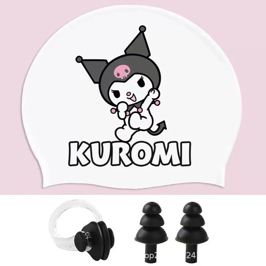 Zailu Kuromi Cinnamon Dog Swimming Cap Women's Silicone High Elasticity Waterproof Plus Size Cute Swimming Cap Kurome Swimming Cap + Nose Clip Earplugs