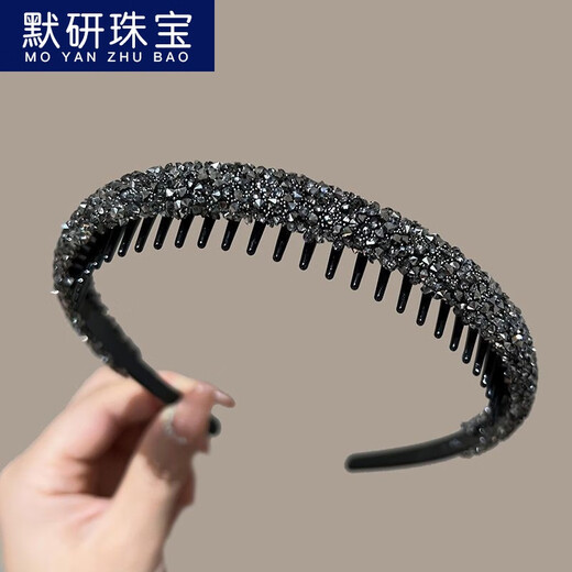 MOYAN's new style hairband with teeth, non-slip, face wash headband, versatile internet celebrity adult crush hairpin, headband, women's hair bundle, new shiny black-sequined hairband A26-305