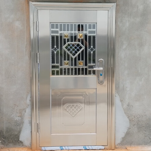 奇立彩304不锈钢门单门别墅乡村大门双开门进户入户玻璃阳台防盗门家用 钢灰款式1