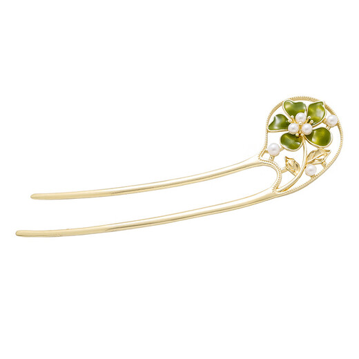 Qianla simple small fresh flower hairpin for women spring and summer new style hairpin double-insert hairpin U-shaped hairpin niche headwear green flower-U-shaped hairpin