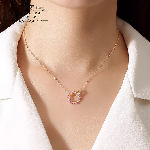 Mengshiya rose gold and silver necklace female birthday gift for girlfriend, girl, wife, fashion jewelry pendant, fastest delivery, rose gold-double ring wheat ear