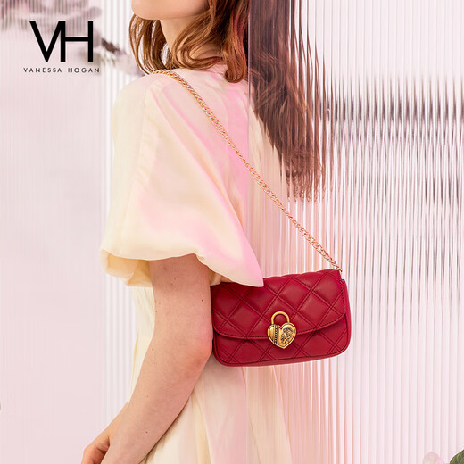 VANESSA HOGAN【情人节礼物】VH女包浪漫心动玫瑰锁斜挎包潮流时尚菱格单肩包 米白+绿野仙踪礼盒 (附赠精美礼