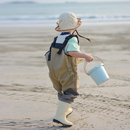 Zhe Wei's sea equipment, children's water play clothes, wading waterproof pants, kindergarten beach fishing suspenders, one-piece rain boots, waders, nylon pocket water play clothes, 10XL, 10XL, size 160, inner length 16 cm