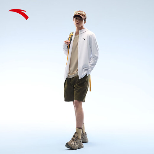 ANTA Jacket Men's New Winter Sun Protection Clothing Sports Cardigan Hooded Jacket Windbreaker Fitness Running Sportswear Pure White-1 L (Male 175)