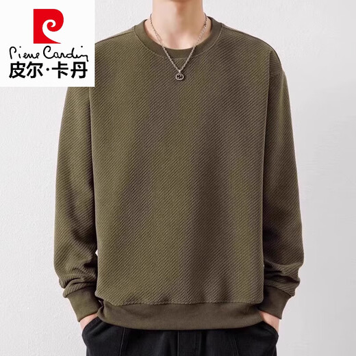 皮尔卡丹（pierre cardin）高档慵懒风卫衣男士春秋2025新款潮牌宽松内搭华夫格圆领打底衫男 683卡其 M【90-110斤】