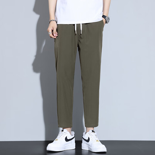 Lomond Hosen Herren Sommer Lose Casual Hosen Herren Eisseide gerade lose drapierende sportliche vielseitige Kumpelhosen 718b Militärgrün 2xl