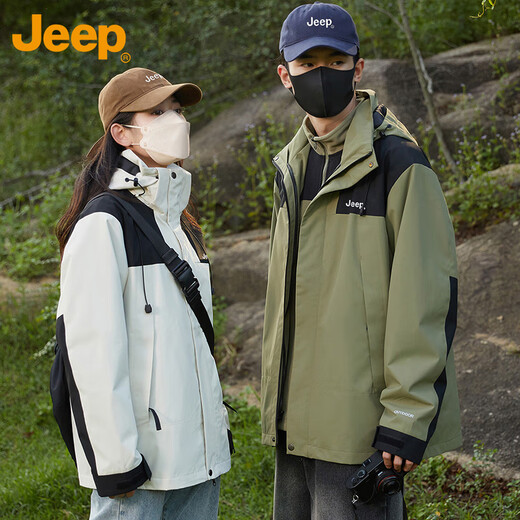 Jeep (JEEP) assault jacket men and women couple coat autumn and winter three-in-one functional three-proof men's clothing ivory white women's style L