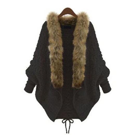 Lan Junqi European and American short jacket sweater for autumn and winter women's long-sleeved loose fur collar sweater cardigan thick bat shirt trendy picture color average size 60160Jin [Jin equals 0.5 kg]