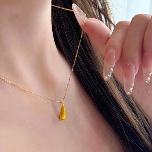 Tris sand gold brushed water drop necklace women's new Chinese style retro pendant clavicle chain trend flat replacement gold set chain brushed brushed water drop necklace