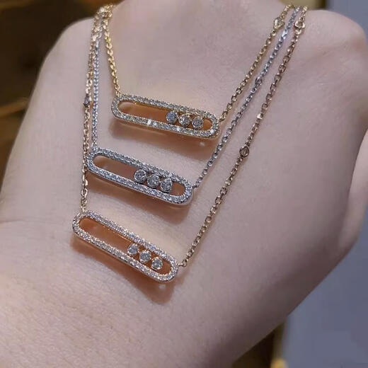 Olevo necklace three diamond sliding BabyMove full diamond light luxury white gold 18k color rose gold pendant female clavicle chain large full diamond three diamond white gold