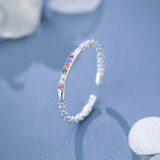 Su Shiliu Light Luxury Sparkling Diamond Colored Zircon Ring for Women 925 Silver Opening Adjustable Fashion Niche Design Hand Jewelry Gift Colored Diamond Opening Ring