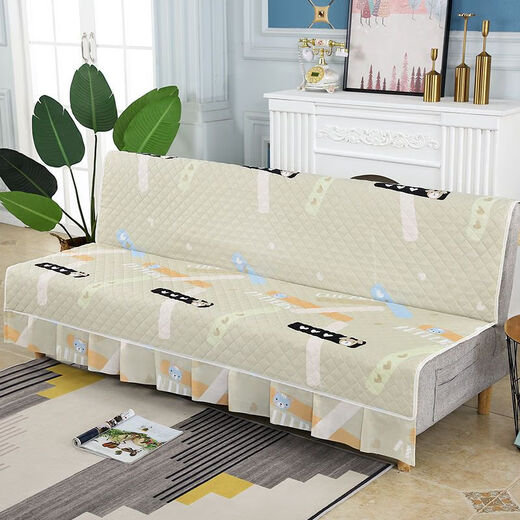 Xuxian full-cover sofa cushion foldable sofa bed cover four-season universal non-slip sofa cover simple dual-purpose without armrests striped beige 1.8 meters long 1.5 meters wide