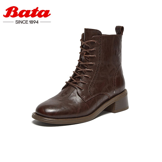 Bota Martin Bottes pour l'hiver pour femmes Nouvelles vaches de vache britannique Cowhide Texture à talon épais Bottes courtes 48017dd4 Brown 38 de la Saint-Valentin chinois 38