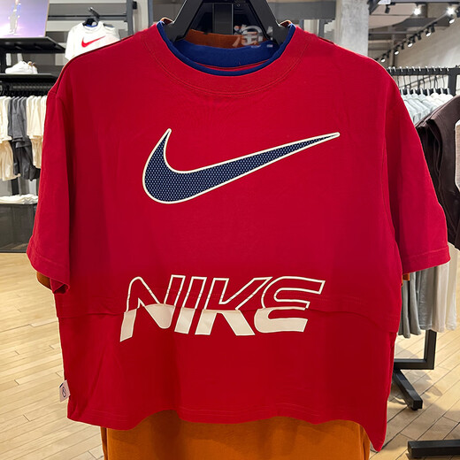 耐克（NIKE）短袖T恤女装2025夏季新款运动服针织透气圆领休闲上衣半袖 纯棉HF6291-687红色 L