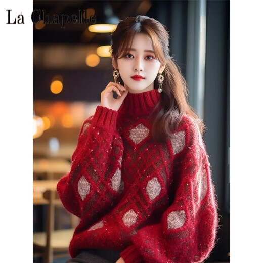 La Chapelle (La Chapelle) This year's popular beautiful red half-turtleneck sweater for women autumn and winter 2023 temperament small fragrance style sweater top Pure 100 automatic heating red thickened sweater (counter) Pure 100 automatic heating M